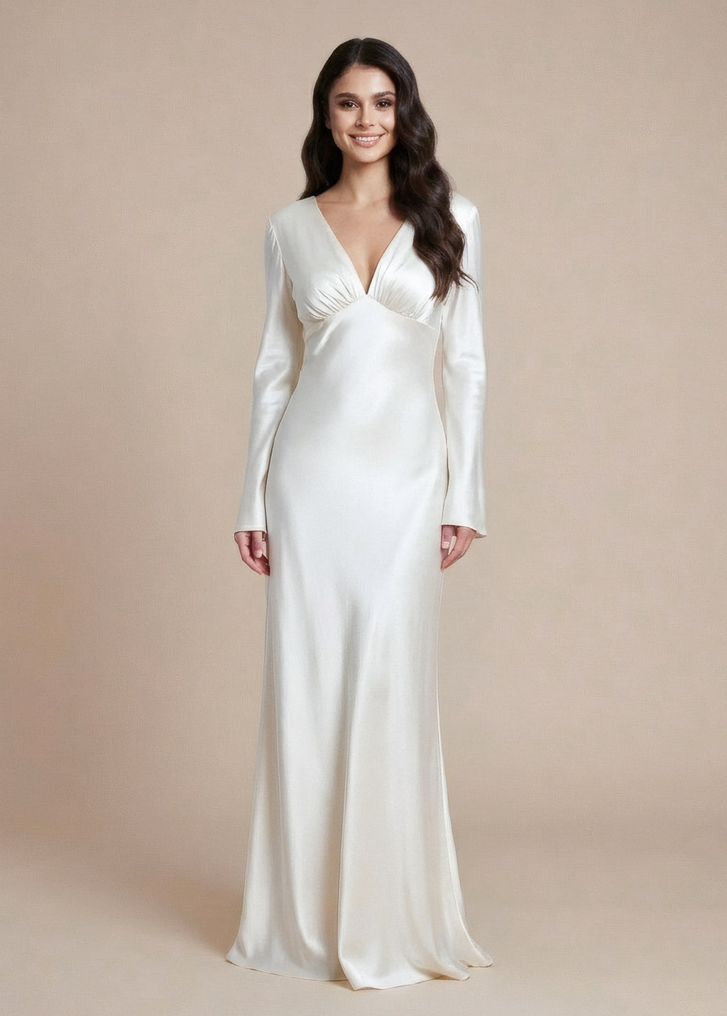 Ivory Silk Wedding Dress Long Sleeve