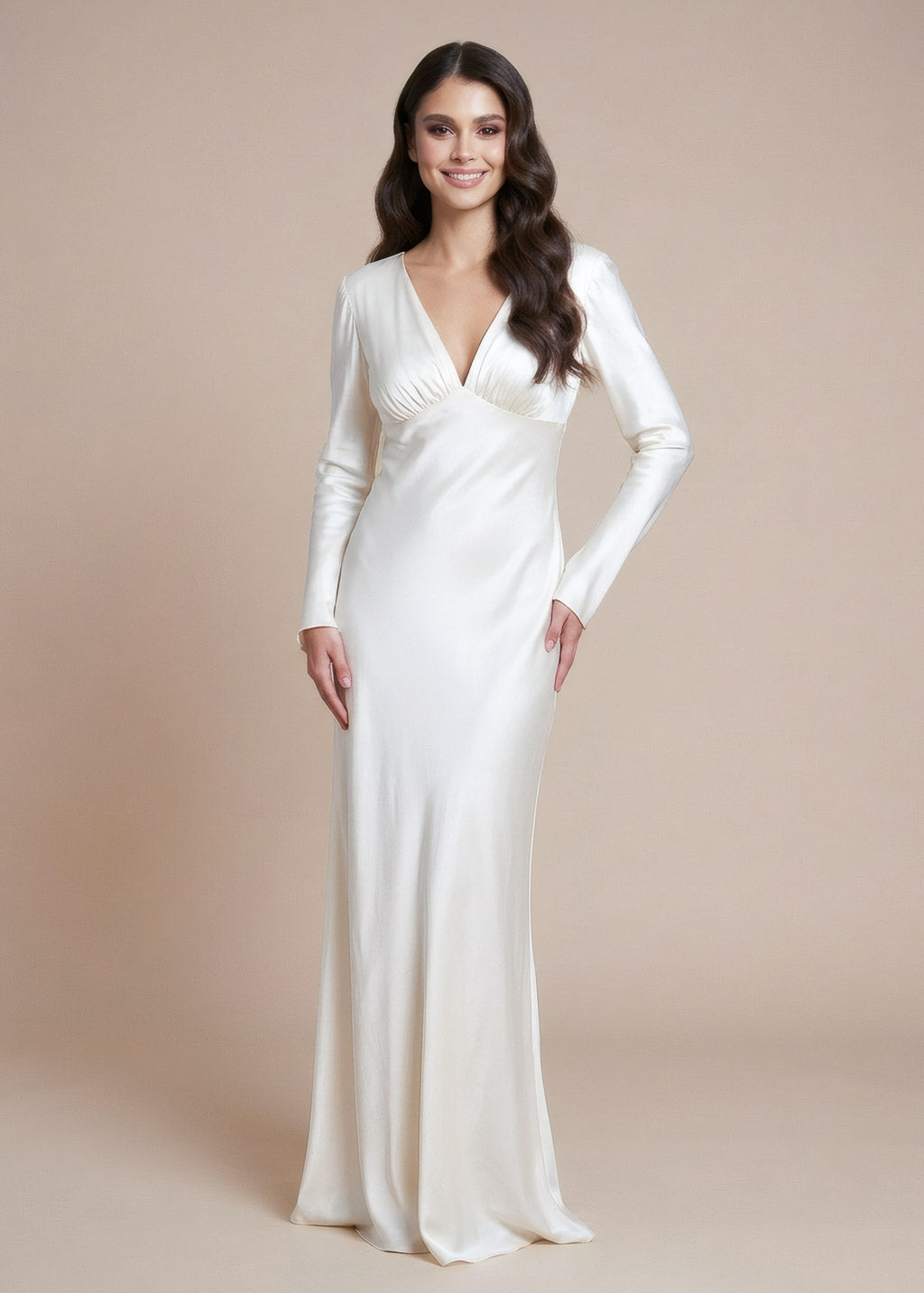 Ivory Silk Wedding Dress Long Sleeve