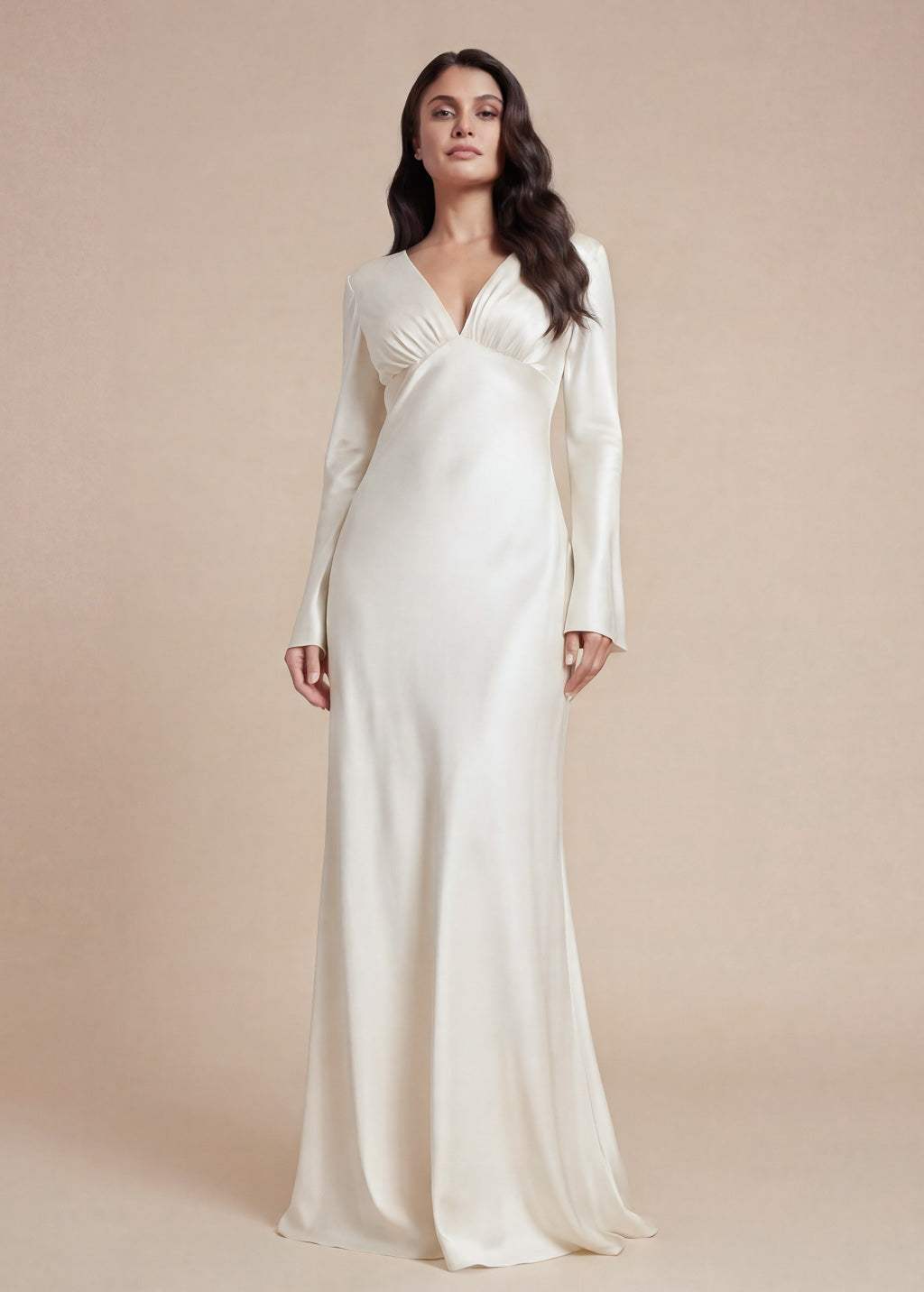 Ivory Silk Wedding Dress Long Sleeve