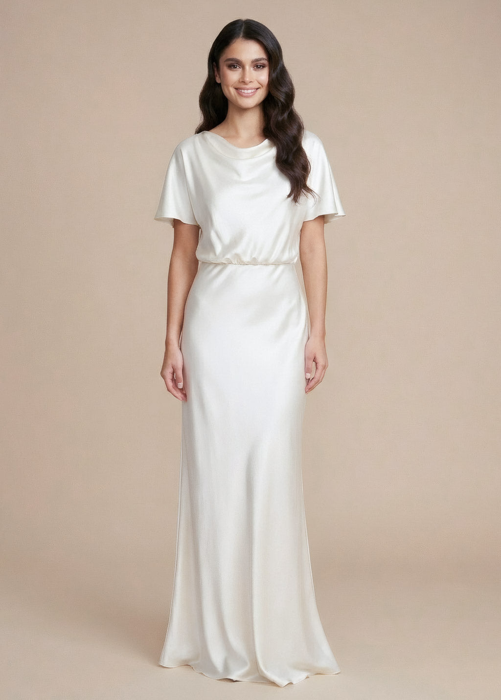 Ivory Silk Wedding Dress with Open Back