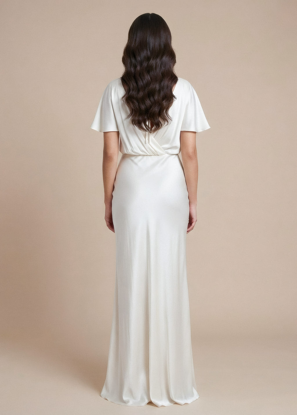 Ivory Silk Wedding Dress with Open Back
