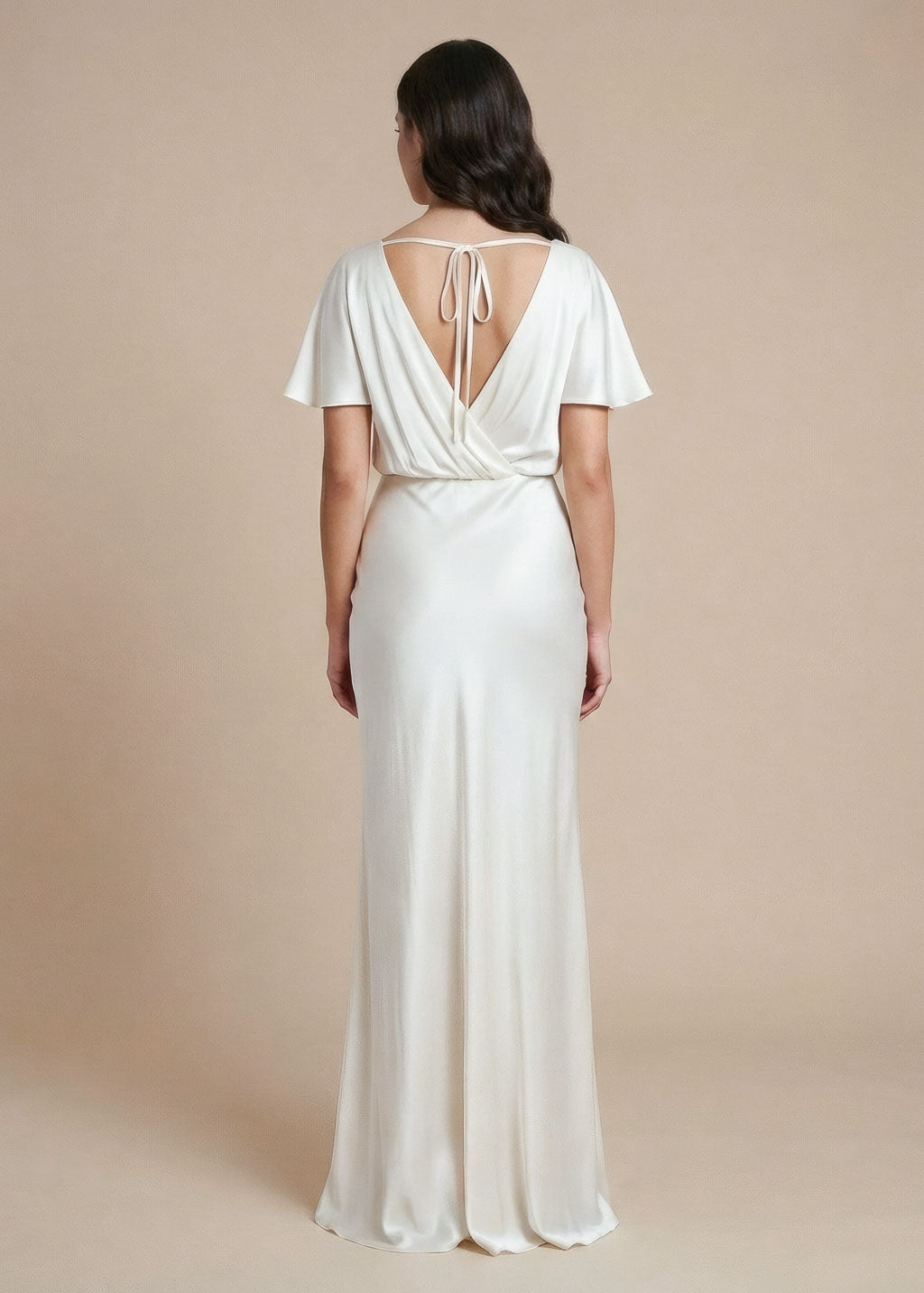 Ivory Silk Wedding Dress with Open Back
