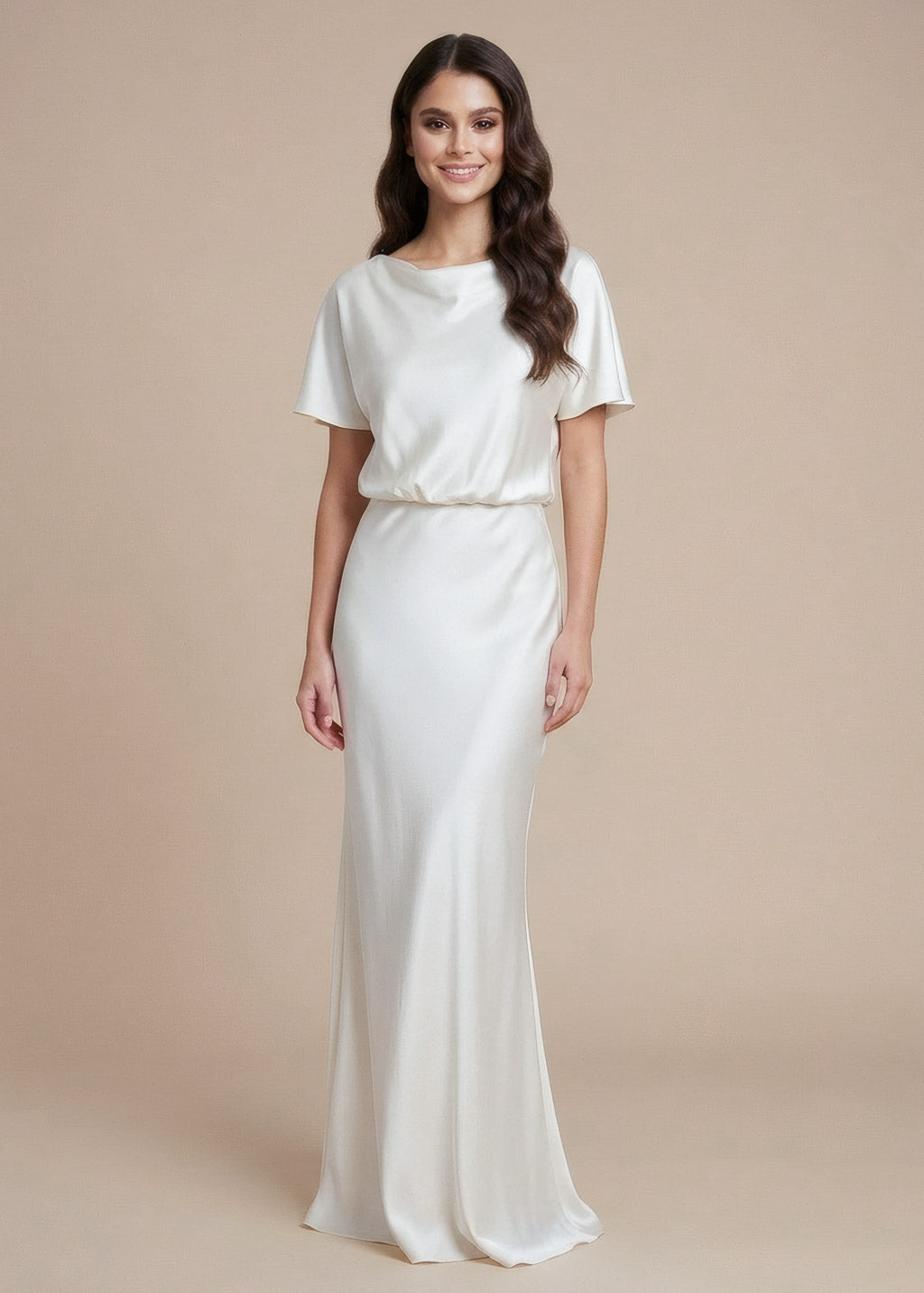 Ivory Silk Wedding Dress with Open Back