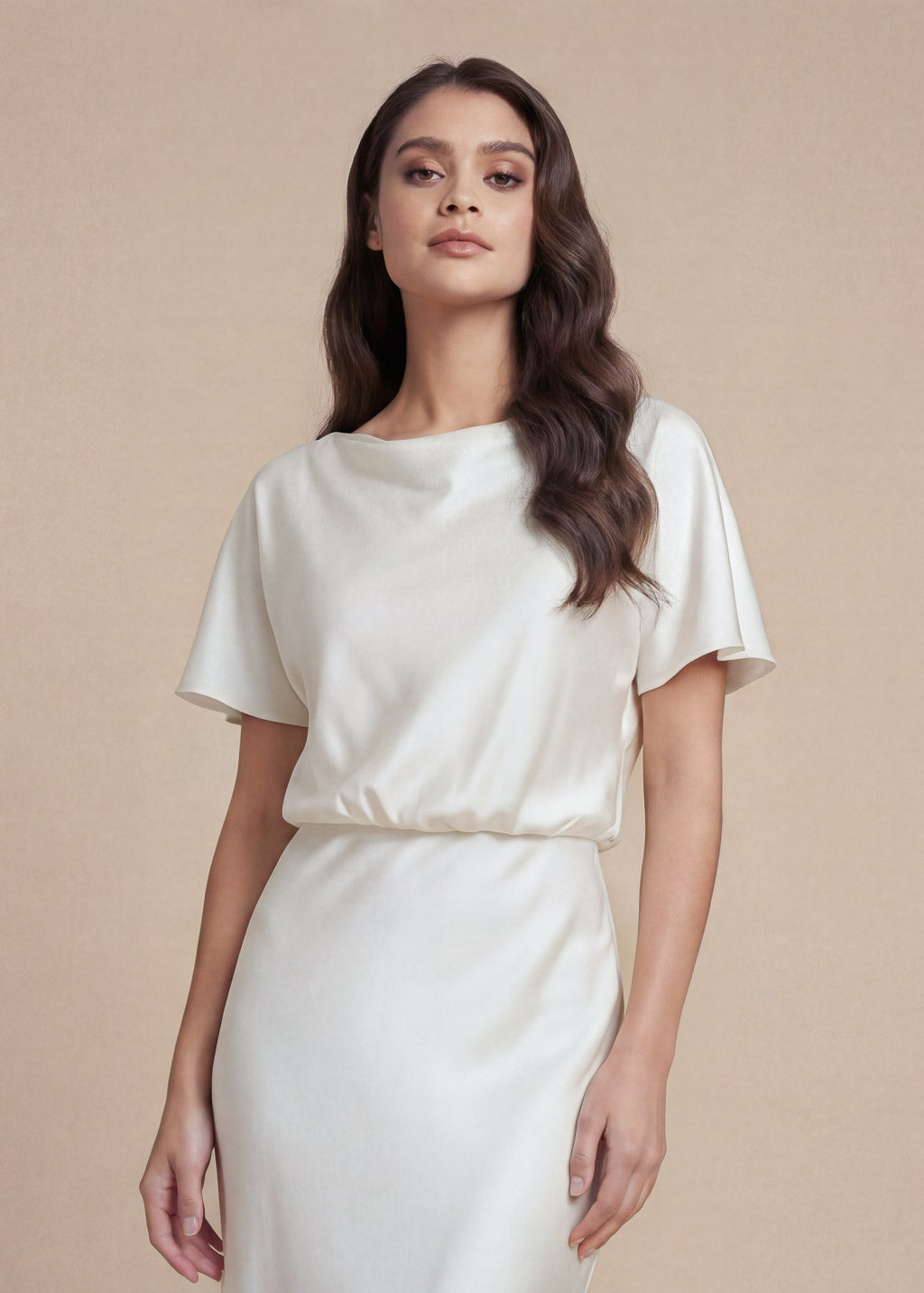Ivory Silk Wedding Dress with Open Back