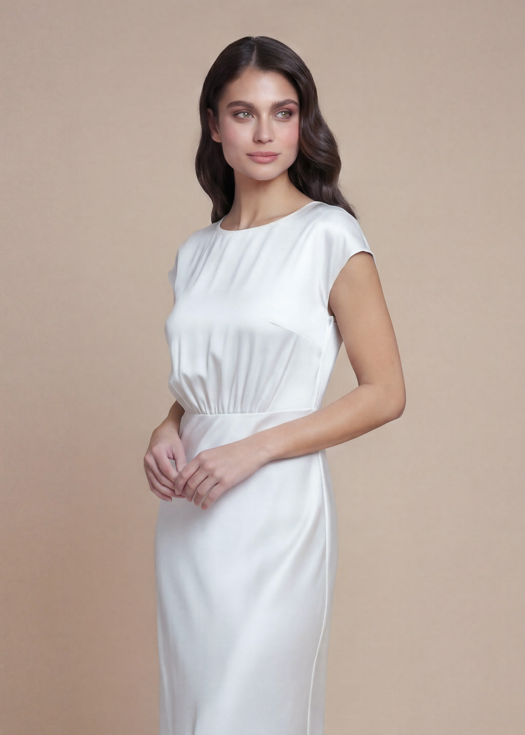 White Silk Minimalist Wedding Long Dress