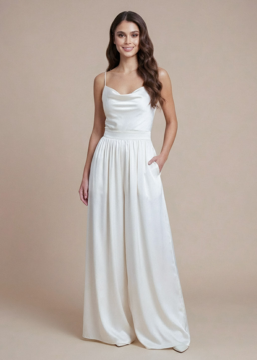 Ivory Silk Bridal Jumpsuit with Pockets