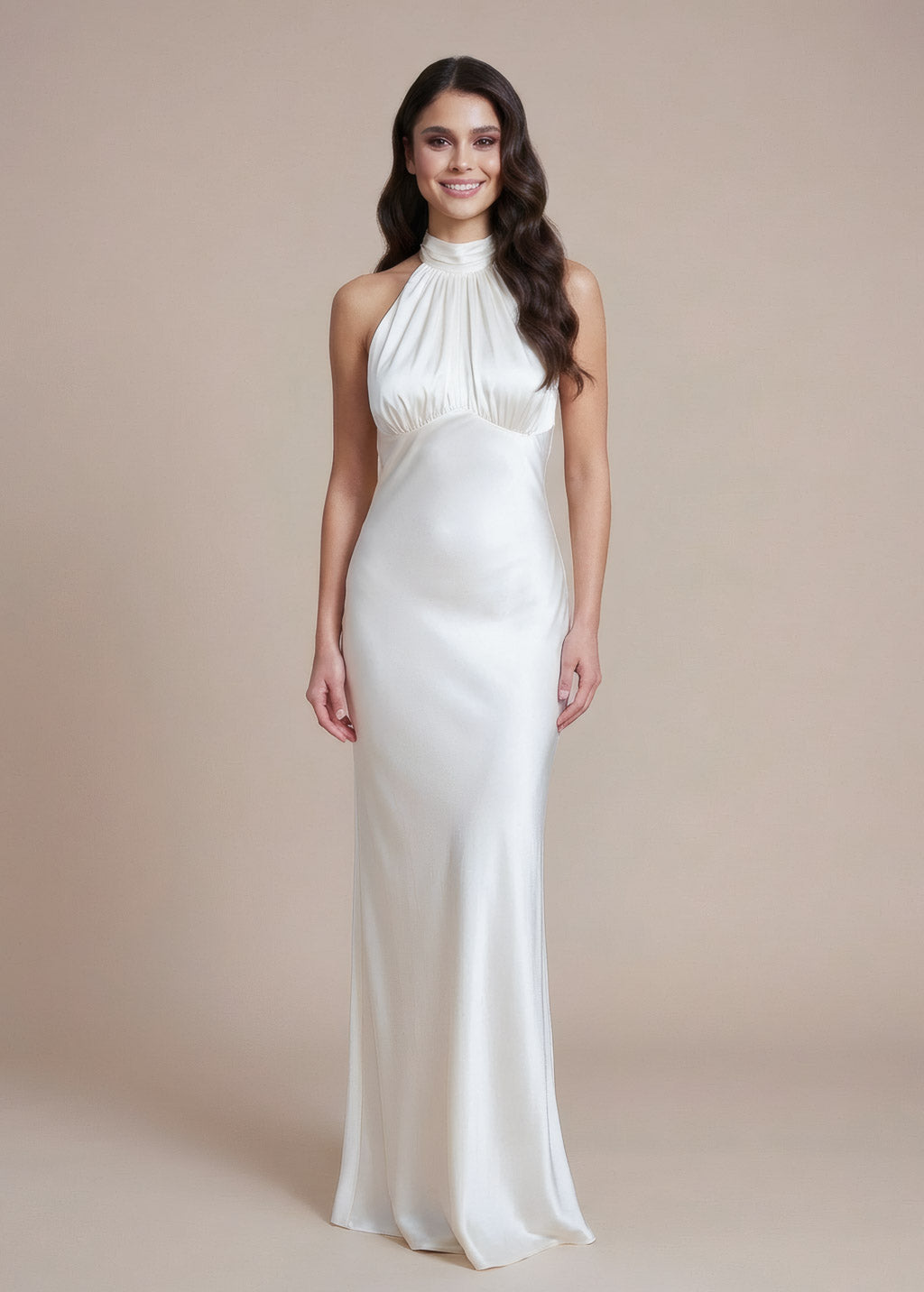 Ivory Silk Halter Wedding Dress