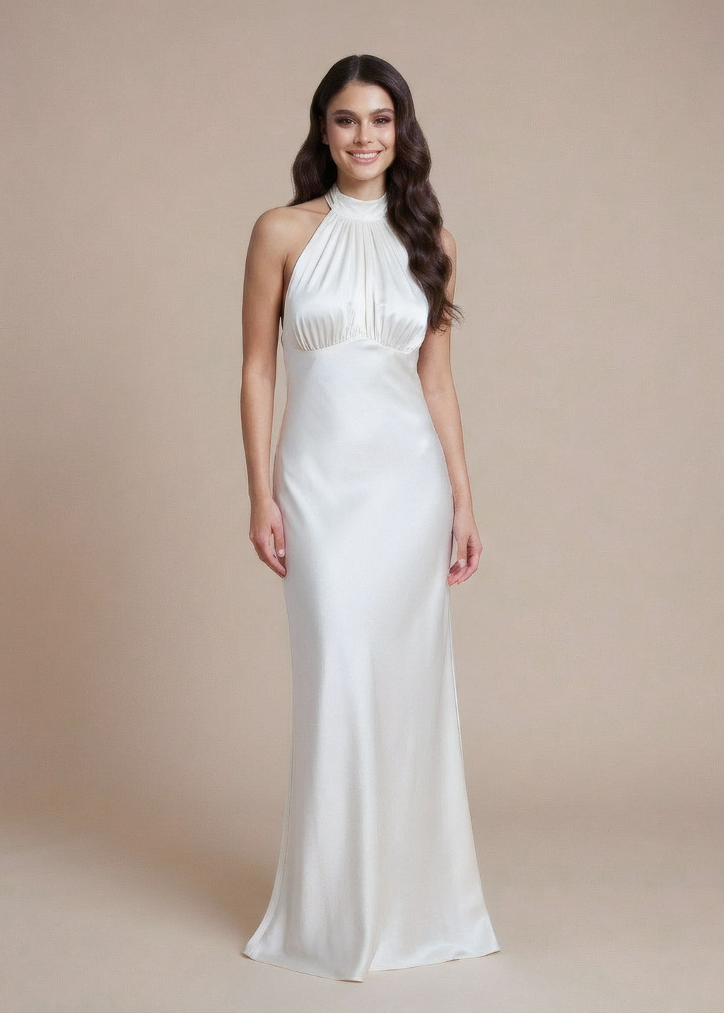 Ivory Silk Halter Wedding Dress