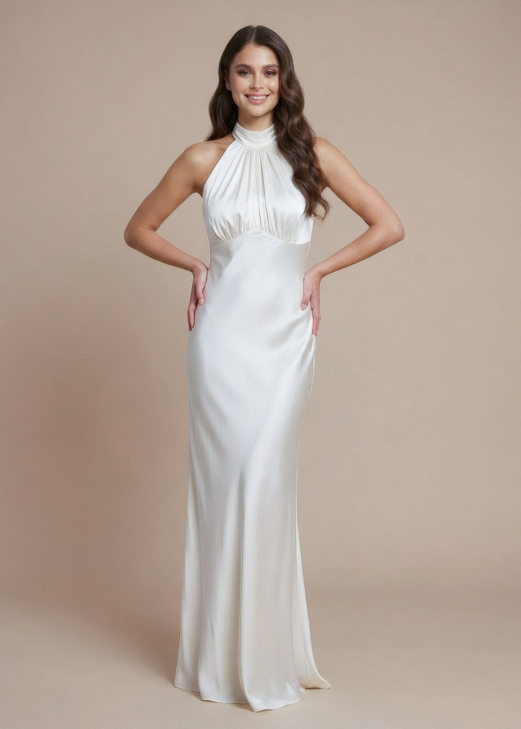 Ivory Silk Halter Wedding Dress