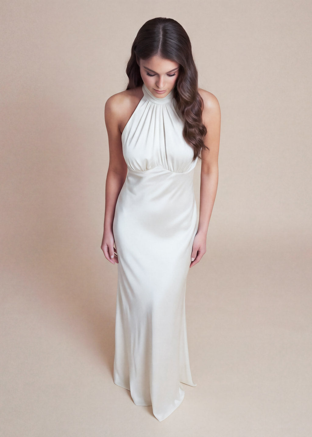 Ivory Silk Halter Wedding Dress