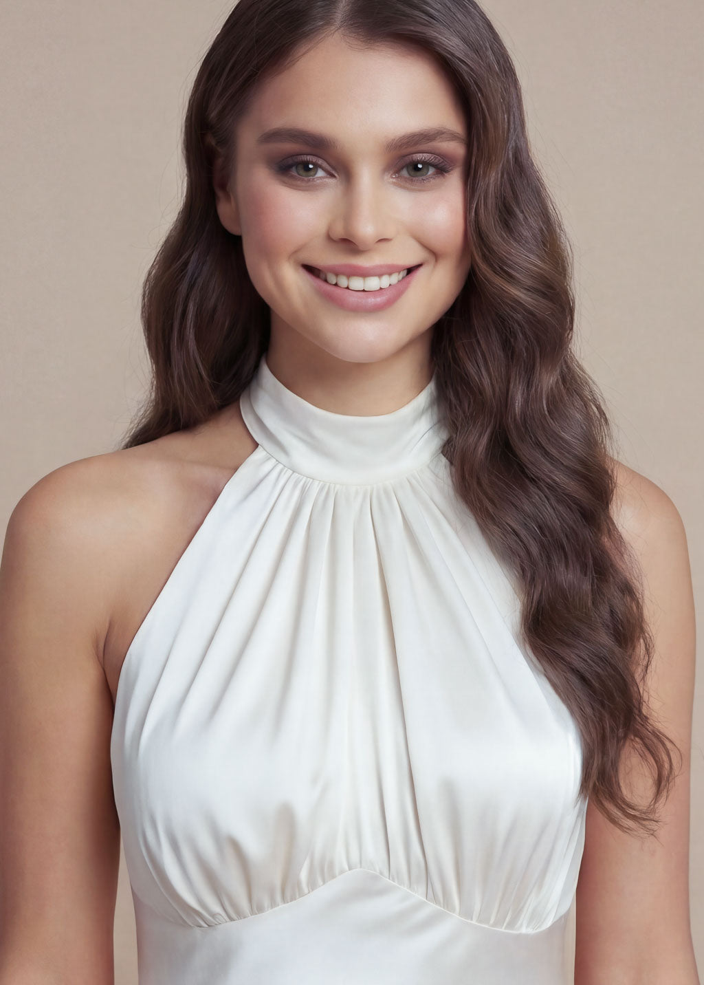 Ivory Silk Halter Wedding Dress