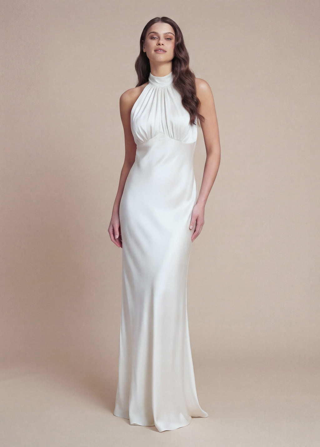 Ivory Silk Halter Wedding Dress