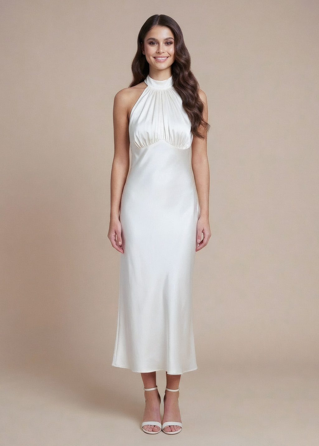 Ivory Silk Halter Wedding Midi Dress