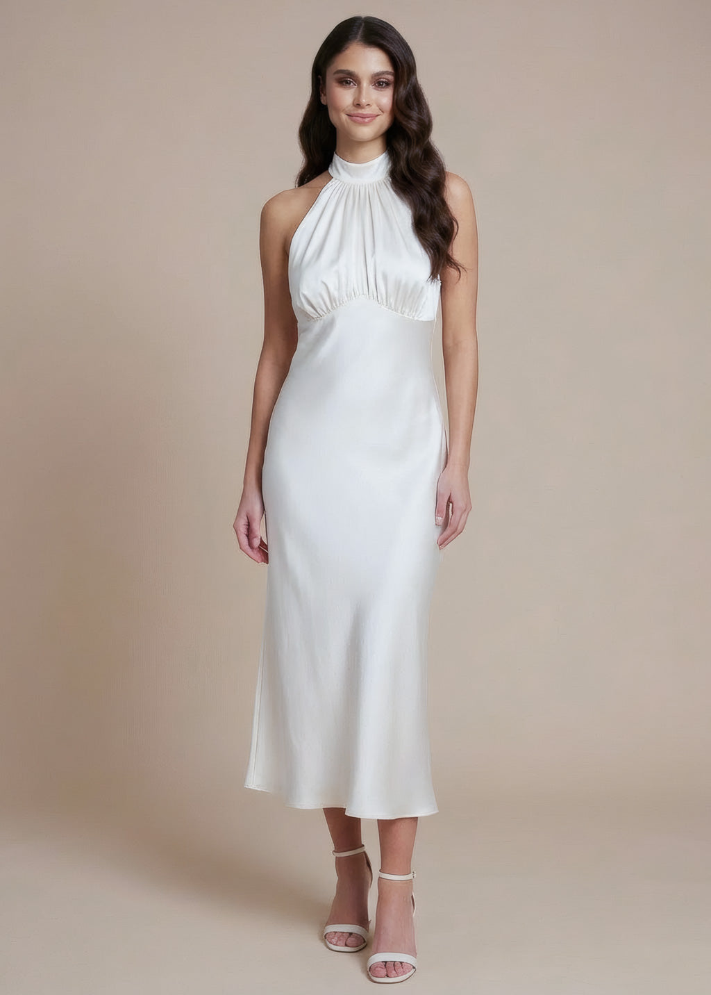 Ivory Silk Halter Wedding Midi Dress