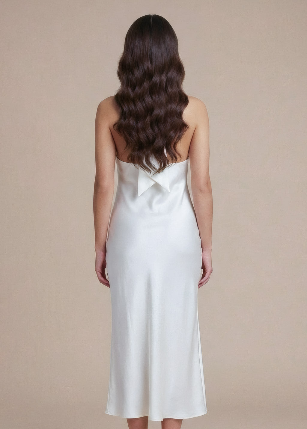 Ivory Silk Halter Wedding Midi Dress