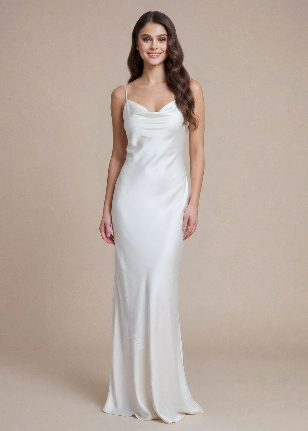 Ivory Silk Wedding Cowl Neck Dress