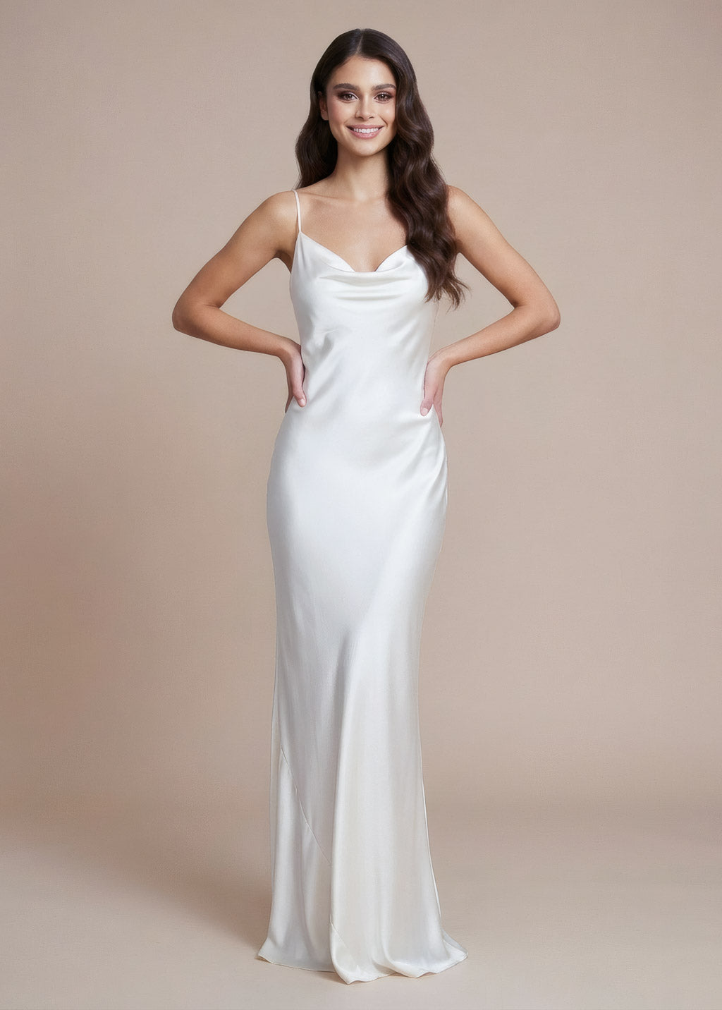 Ivory Silk Wedding Cowl Neck Dress
