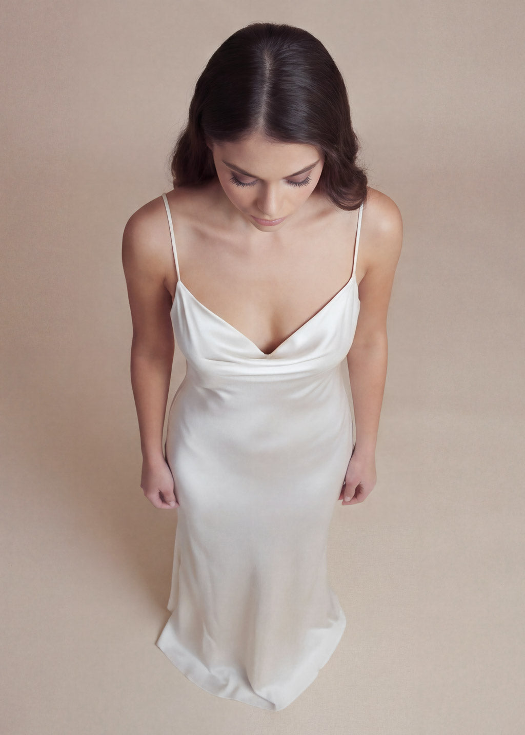 Ivory Silk Wedding Cowl Neck Dress