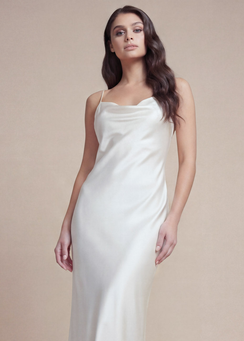 Ivory Silk Wedding Cowl Neck Dress