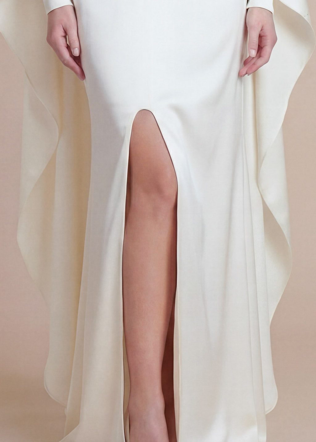 Ivory Silk Wedding Long Sleeves Dress with Cape