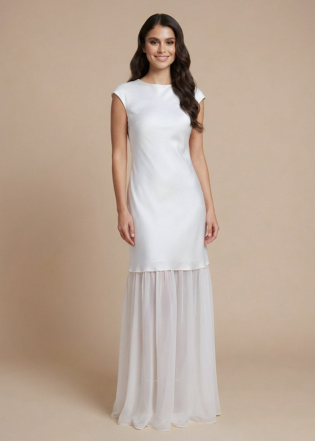 Ivory Silk Wedding Dress with Chiffon Cape