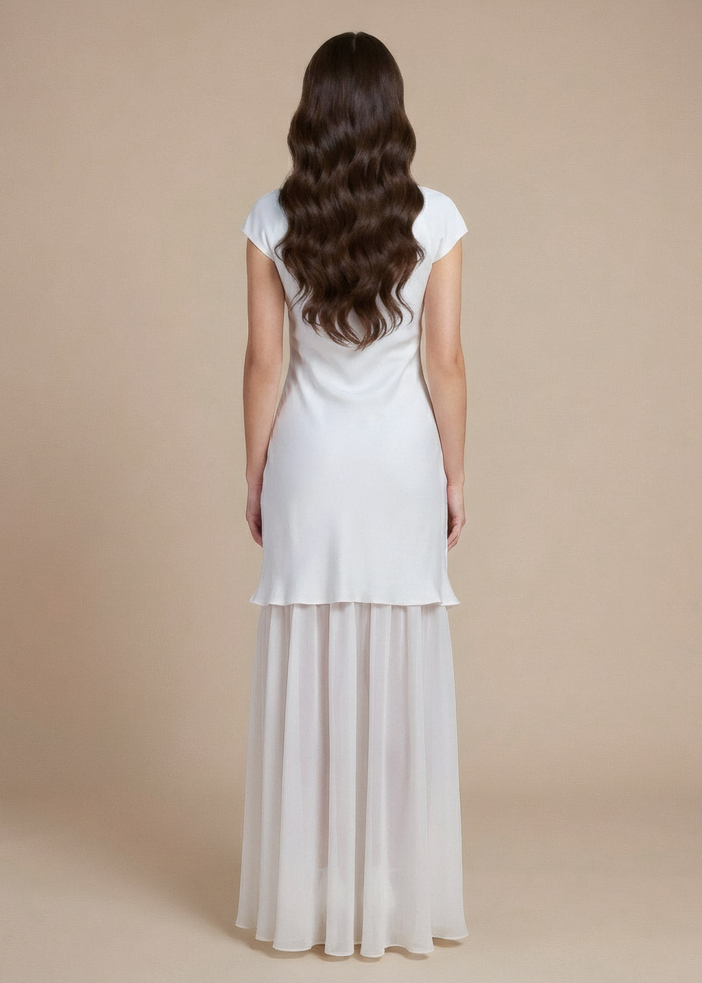 Ivory Silk Wedding Dress with Chiffon Cape
