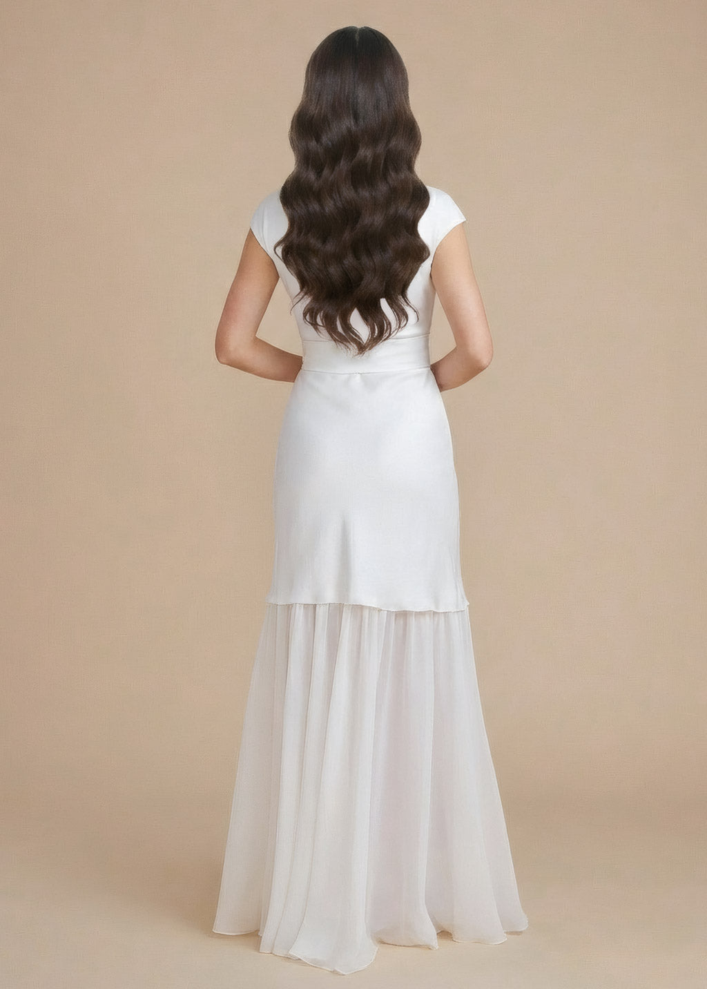 Ivory Silk & Chiffon Wedding Dress with Sash Belt