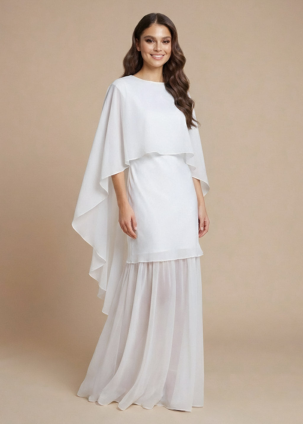 Ivory Silk Wedding Dress with Chiffon Cape