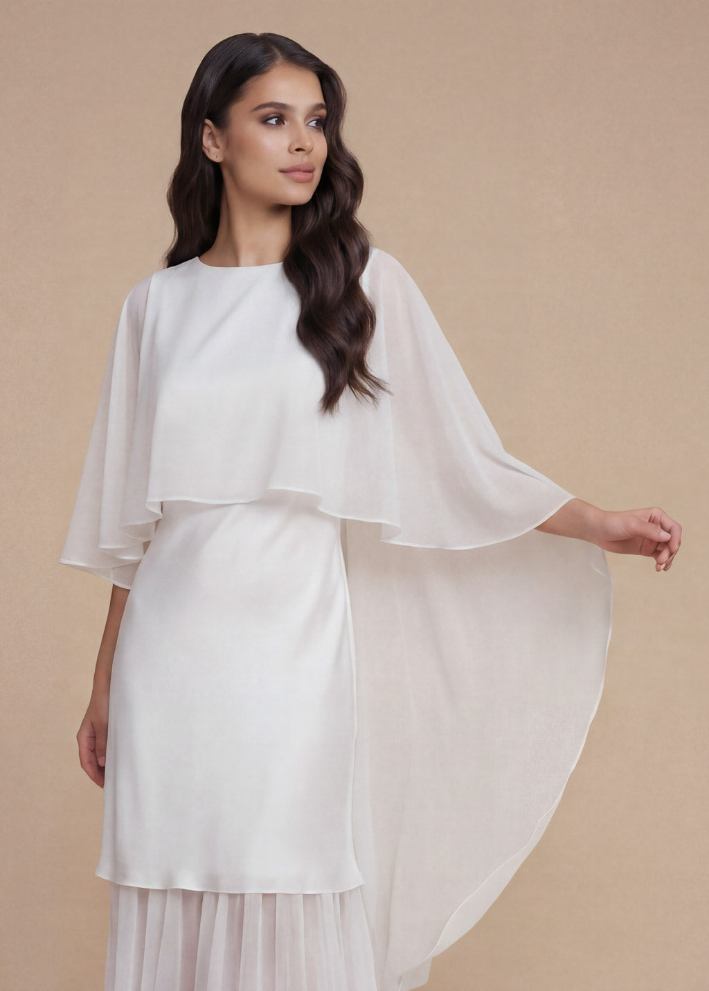 Ivory Silk Wedding Dress with Chiffon Cape