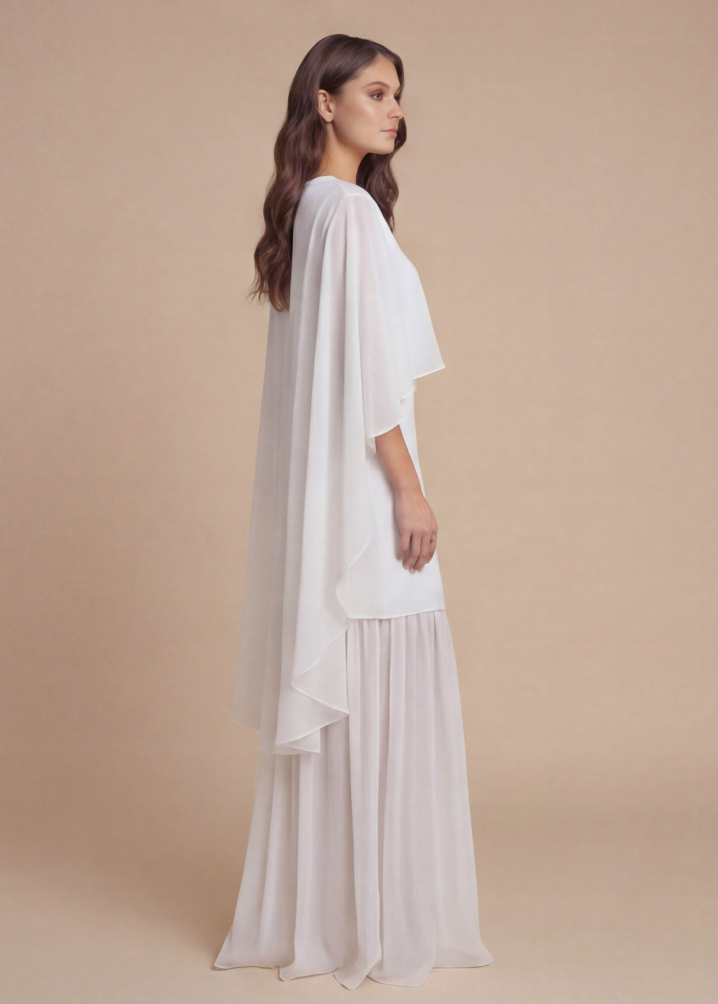 Ivory Silk Wedding Dress with Chiffon Cape