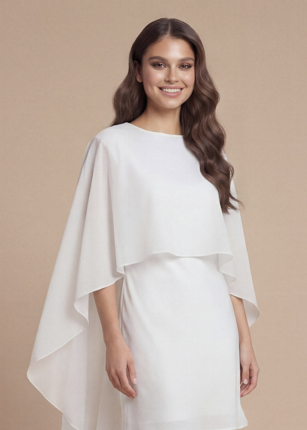 Ivory Silk Wedding Dress with Chiffon Cape