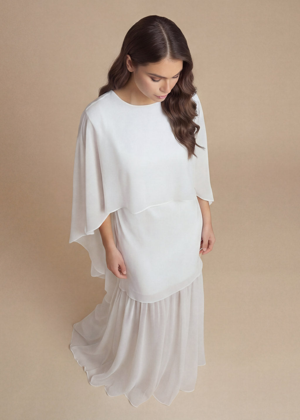 Ivory Silk Wedding Dress with Chiffon Cape