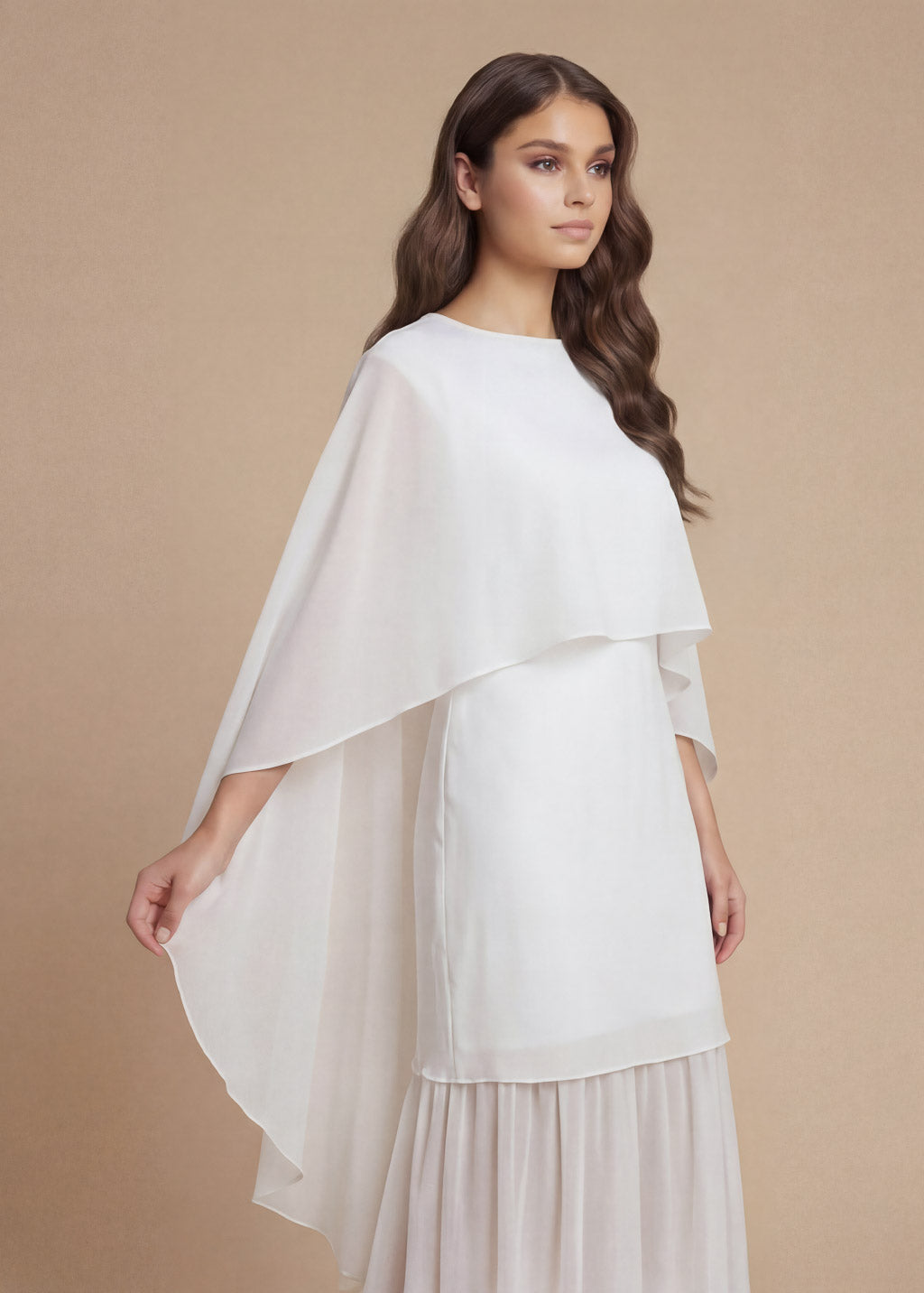 Ivory Silk Wedding Dress with Chiffon Cape