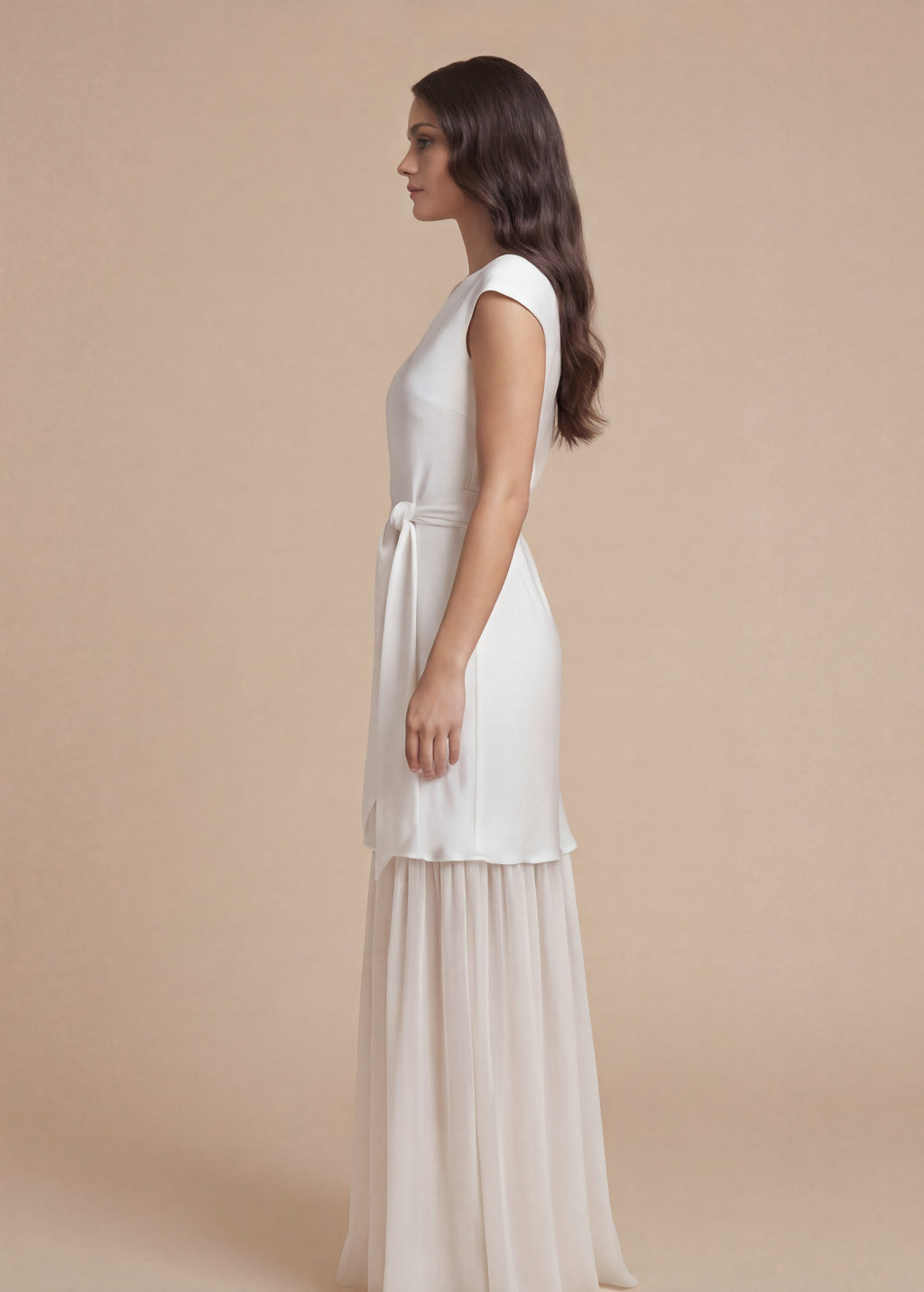 Ivory Silk & Chiffon Wedding Dress with Sash Belt