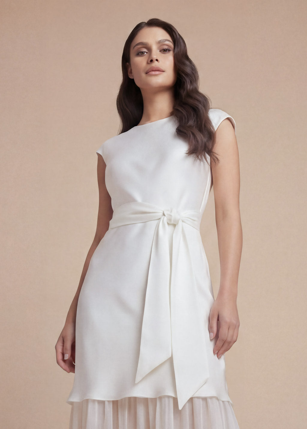 Ivory Silk & Chiffon Wedding Dress with Sash Belt