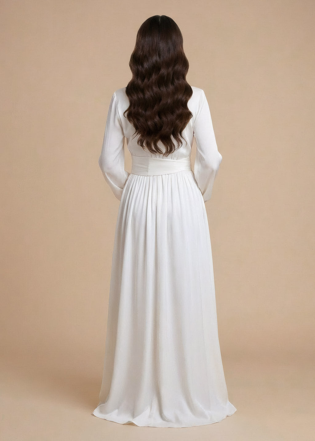 Ivory Silk Wedding Long Sleeve Dress with Belt