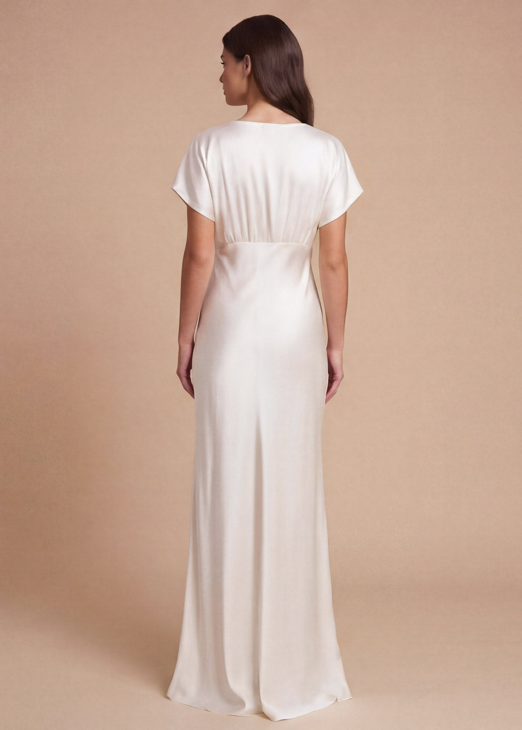 Ivory Silk Wedding Long Dress with Flutter Sleeves