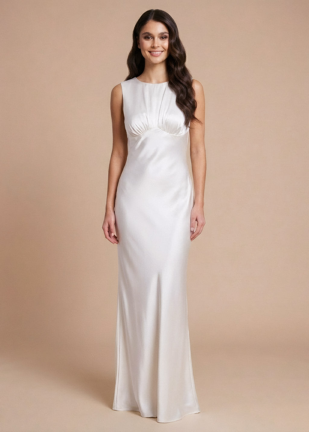 Ivory Silk Wedding Sleeveless Dress