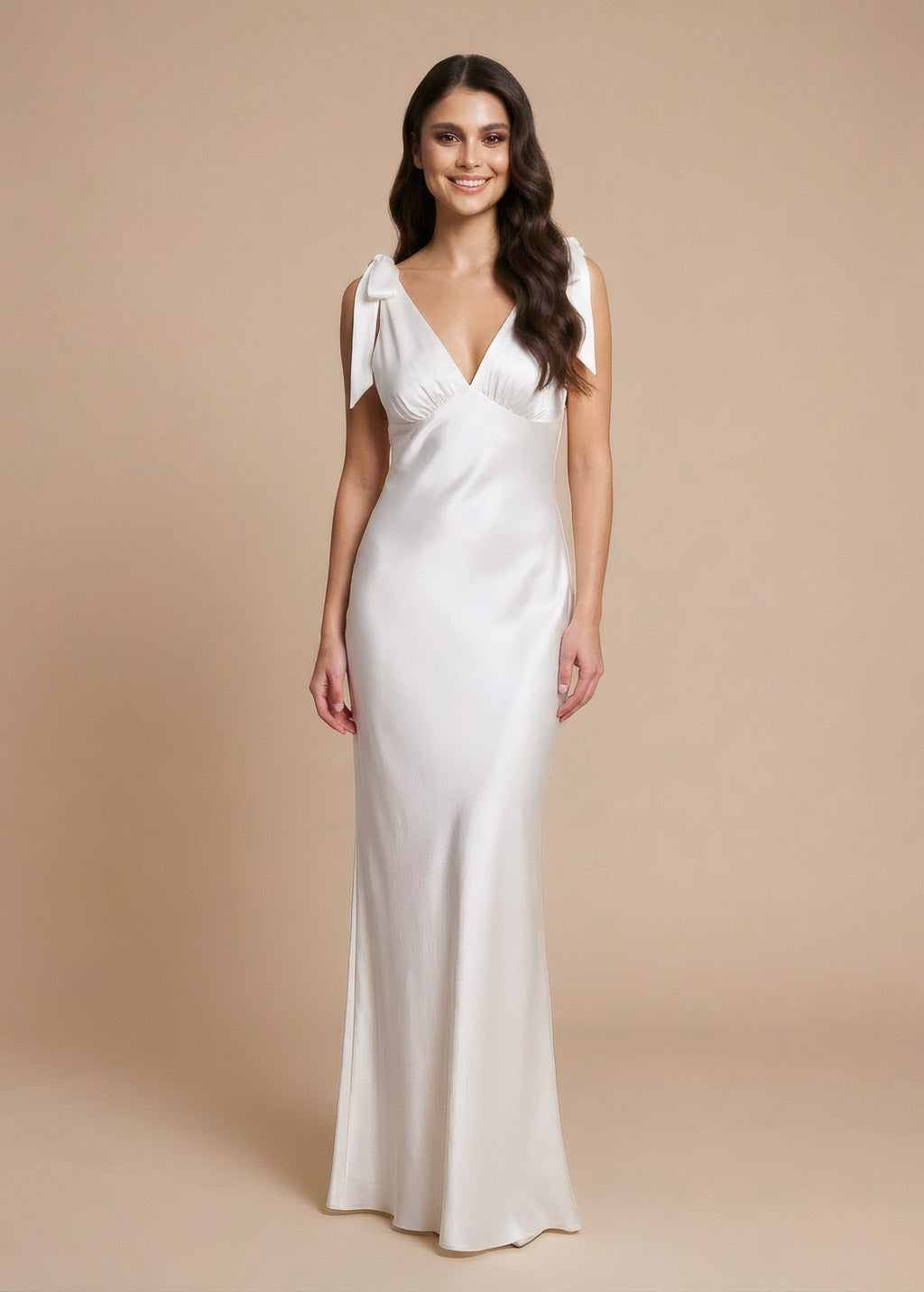 Ivory Silk Wedding Dress with Bow Shoulder Strap