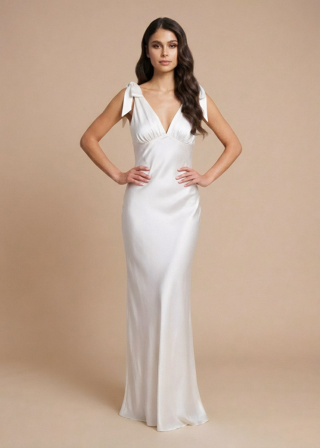 Ivory Silk Wedding Dress with Bow Shoulder Strap