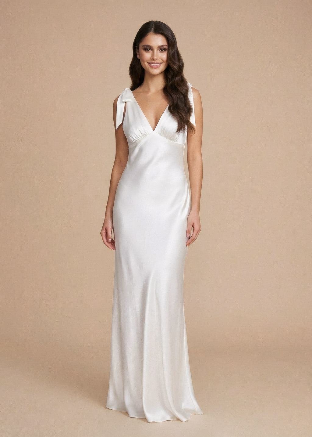 Ivory Silk Wedding Dress with Bow Shoulder Strap