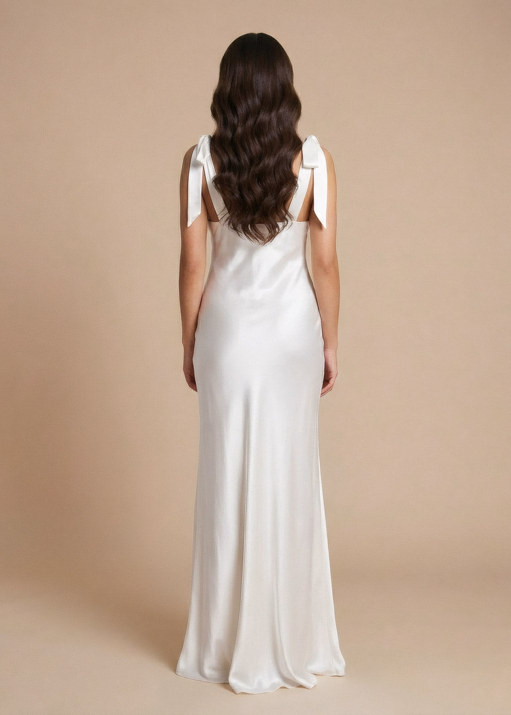 Ivory Silk Wedding Dress with Bow Shoulder Strap