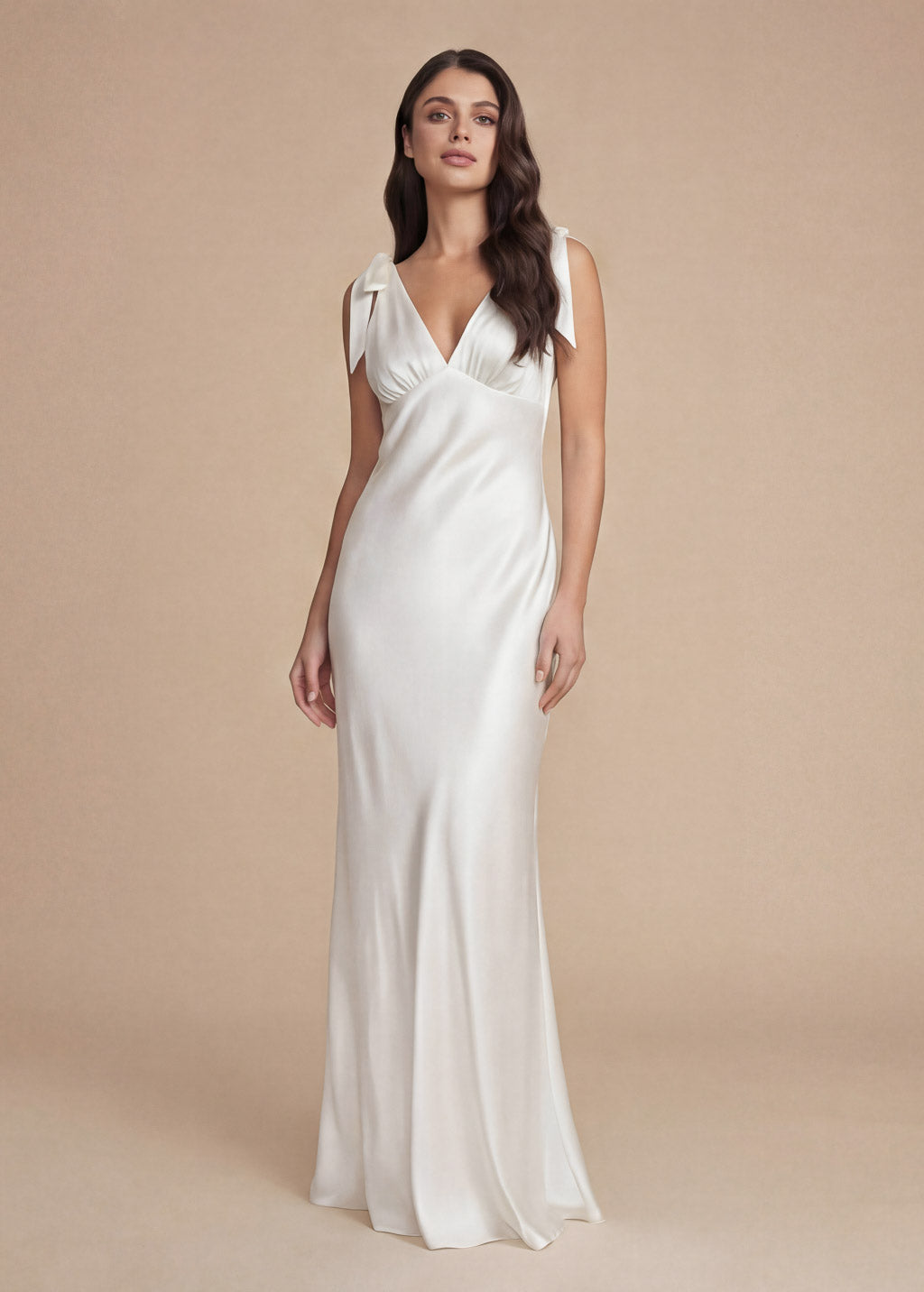 Ivory Silk Wedding Dress with Bow Shoulder Strap