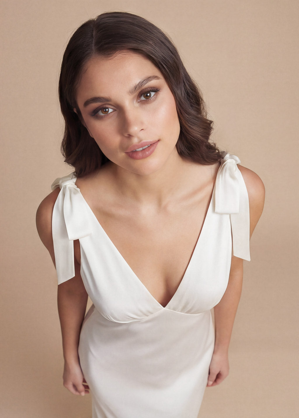 Ivory Silk Wedding Dress with Bow Shoulder Strap