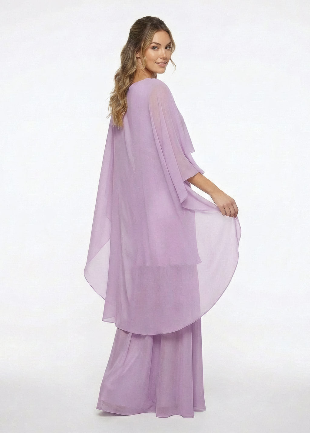 Lilac Silk and Chiffon Dress with Cape