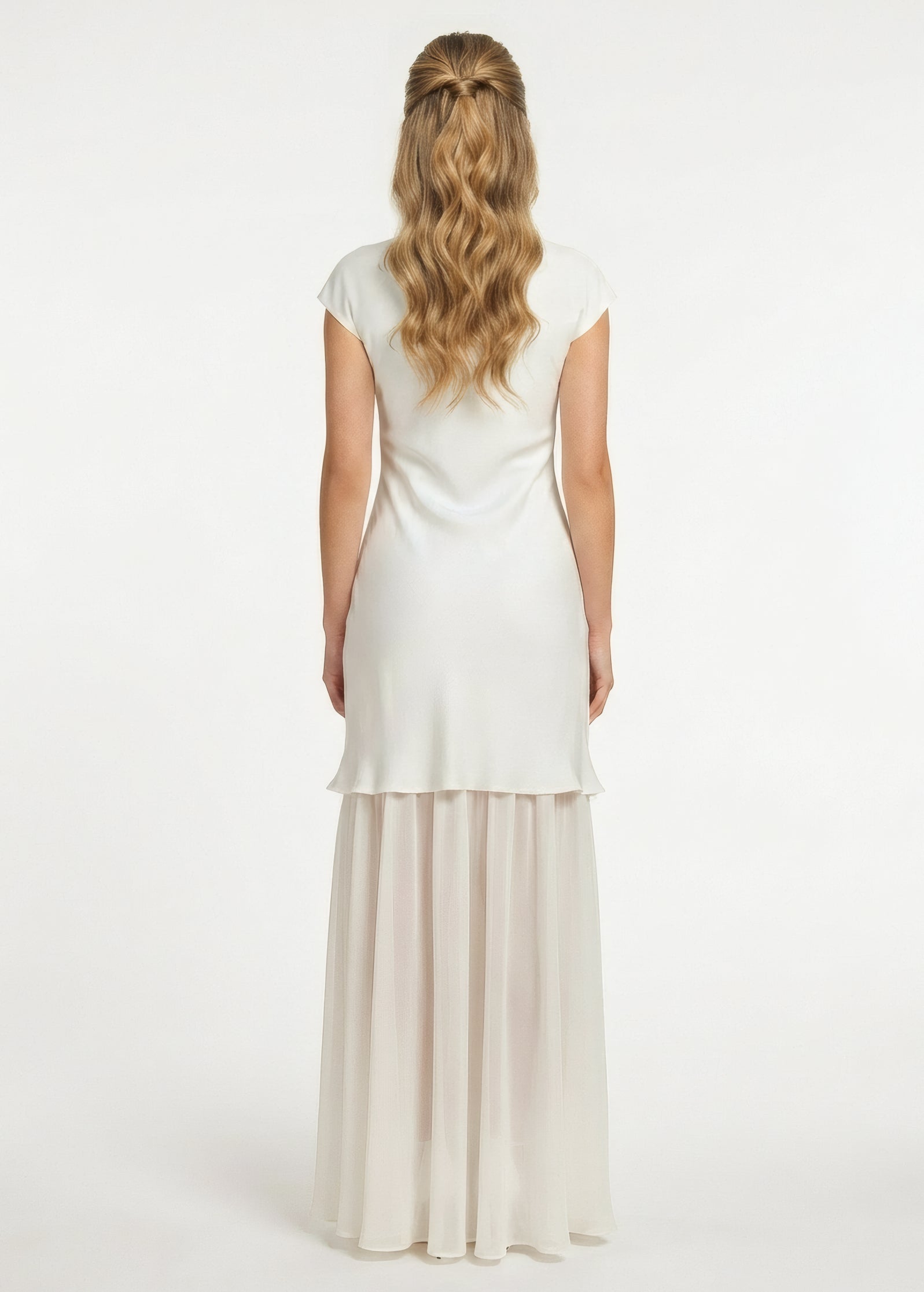 Ivory Silk and Chiffon Dress with Cape