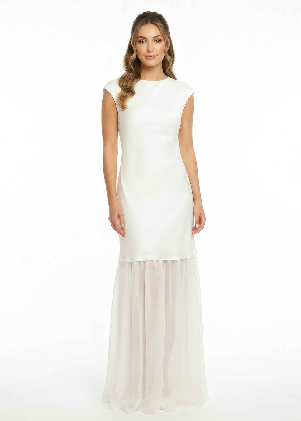 Ivory Silk and Chiffon Dress with Cape