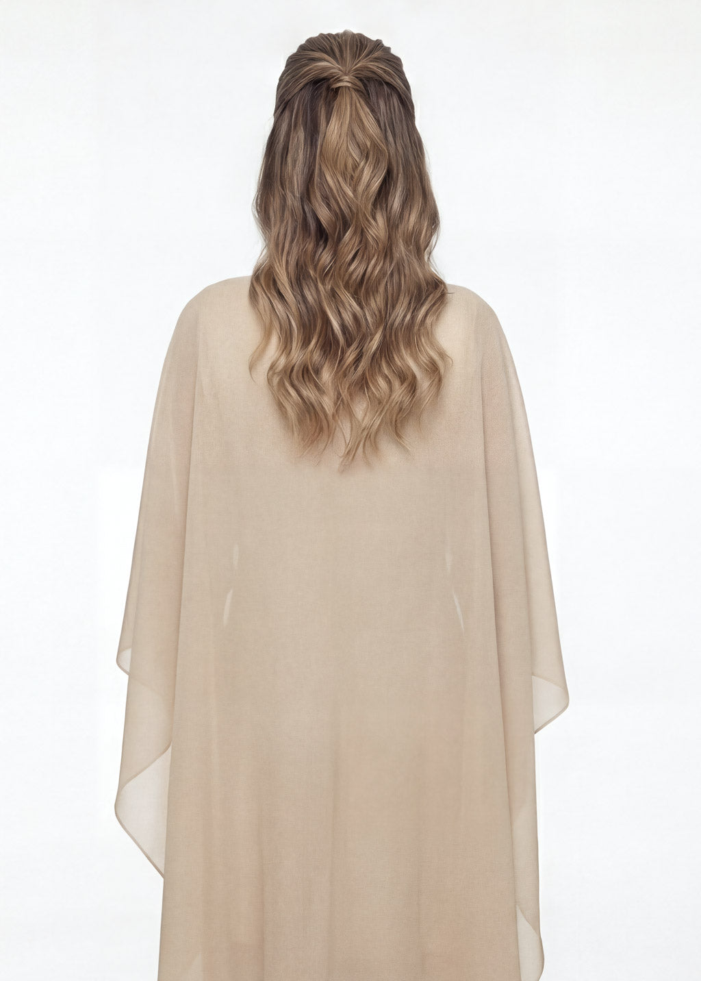 Champagne Gold Silk and Chiffon Dress with Cape