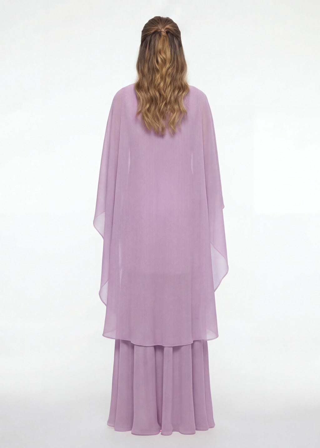 Lilac Silk and Chiffon Dress with Cape