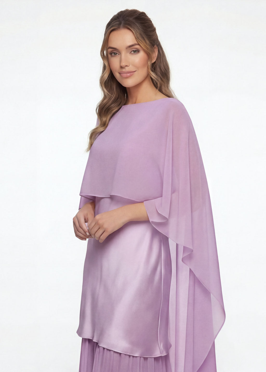 Lilac Silk and Chiffon Dress with Cape